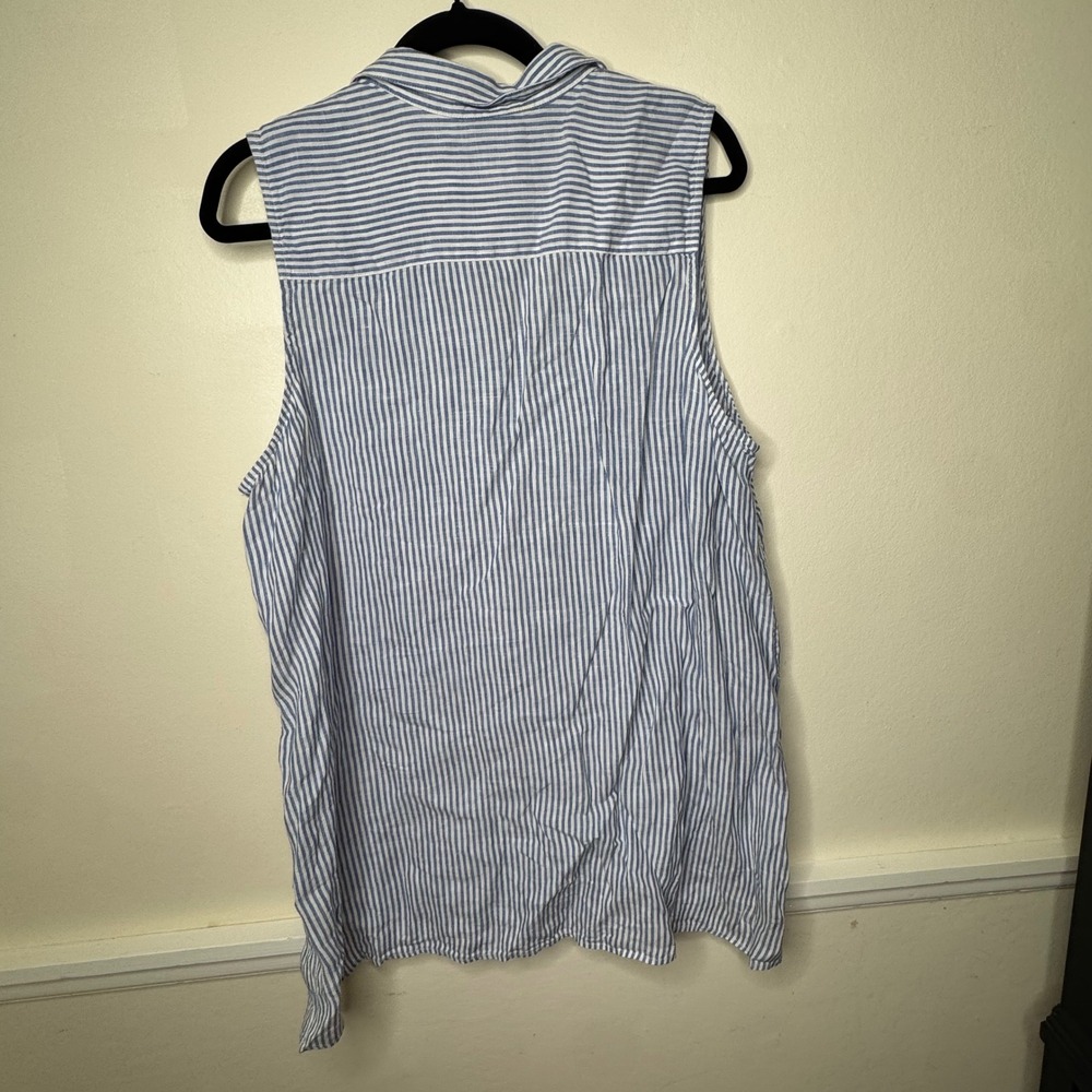 J. Jill Sleeveless Top Women XL Tall Blue White Stripe 100% Linen Button Down - Picture 9 of 9